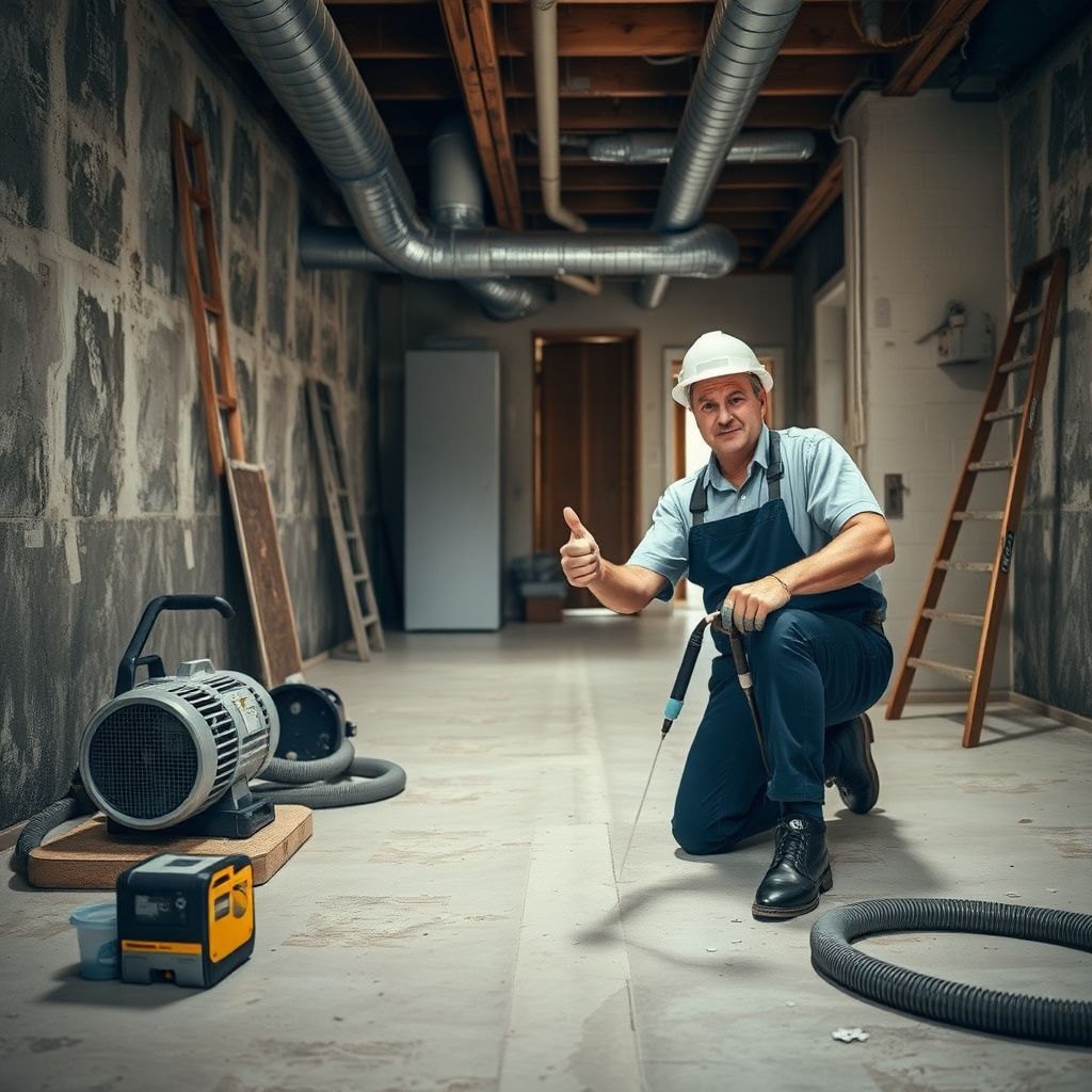 A certified mold remediation technician explaining the process to a homeowner in a clean, modern Rosenberg living room.